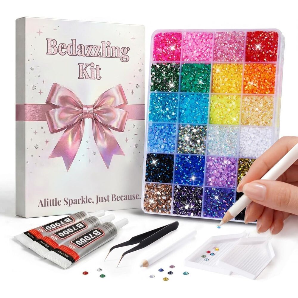 32,000pc 3mm Jelly Rhinestone Bedazzling Kit 24 Colors w/ Glue & Tools